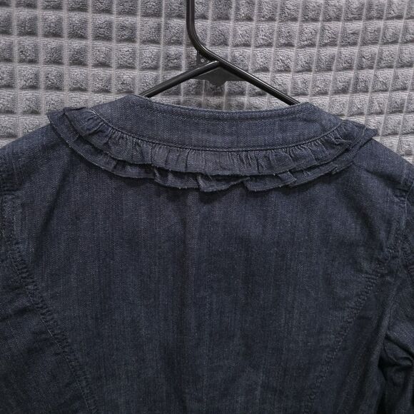 Denim Jean Ruffle Jacket SzSm Cottage Prairie Cowgirl Preppy Lagenlook Boho Chic - Picture 11 of 12